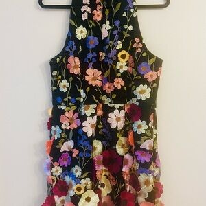 bebe Floral Embroidered Black Midi Dress